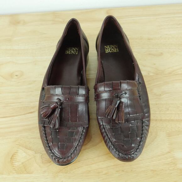 Vintage Men\'s 8 Tassel Loafers Burgundy Maroon Preppy Woven Leather Academia main image 7